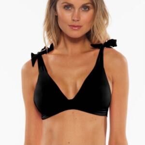 BECCA NWT Tie Shoulder Black Bikini Top L